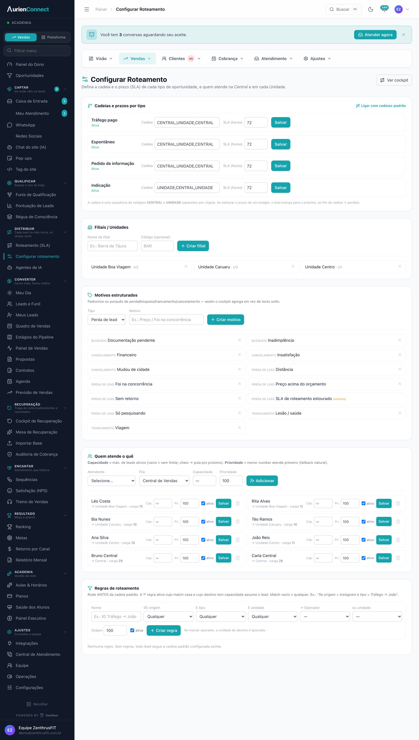 Tela: Configurar roteamento